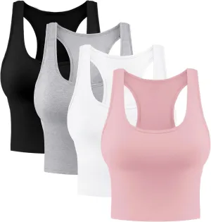 4 Pieces Women's Crop Tops Cotton Basic Tank Tops Racerback Sleeveless Sports Workout Crop Tank Tops