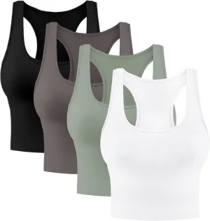 4 Pieces Women's Crop Tops Cotton Basic Tank Tops Racerback Sleeveless Sports Workout Crop Tank Tops