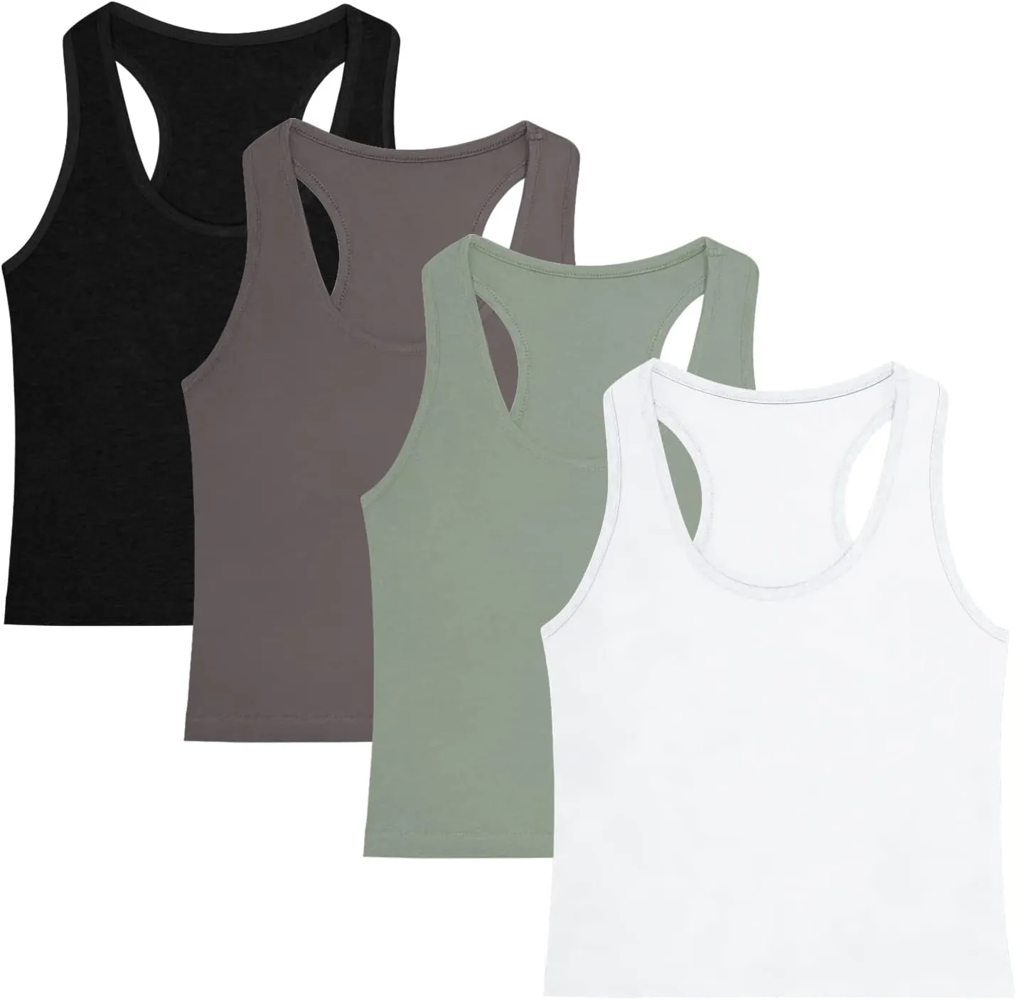 4 Pieces Women's Crop Tops Cotton Basic Tank Tops Racerback Sleeveless Sports Workout Crop Tank Tops