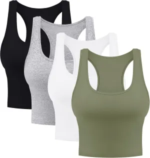 4 Pieces Women's Crop Tops Cotton Basic Tank Tops Racerback Sleeveless Sports Workout Crop Tank Tops