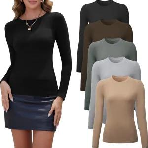 5 Pack Long Sleeve Tops for Women Stretchy Fitted Long Sleeve Shirt Women Crew Neck Basic Tops for Woman Tops