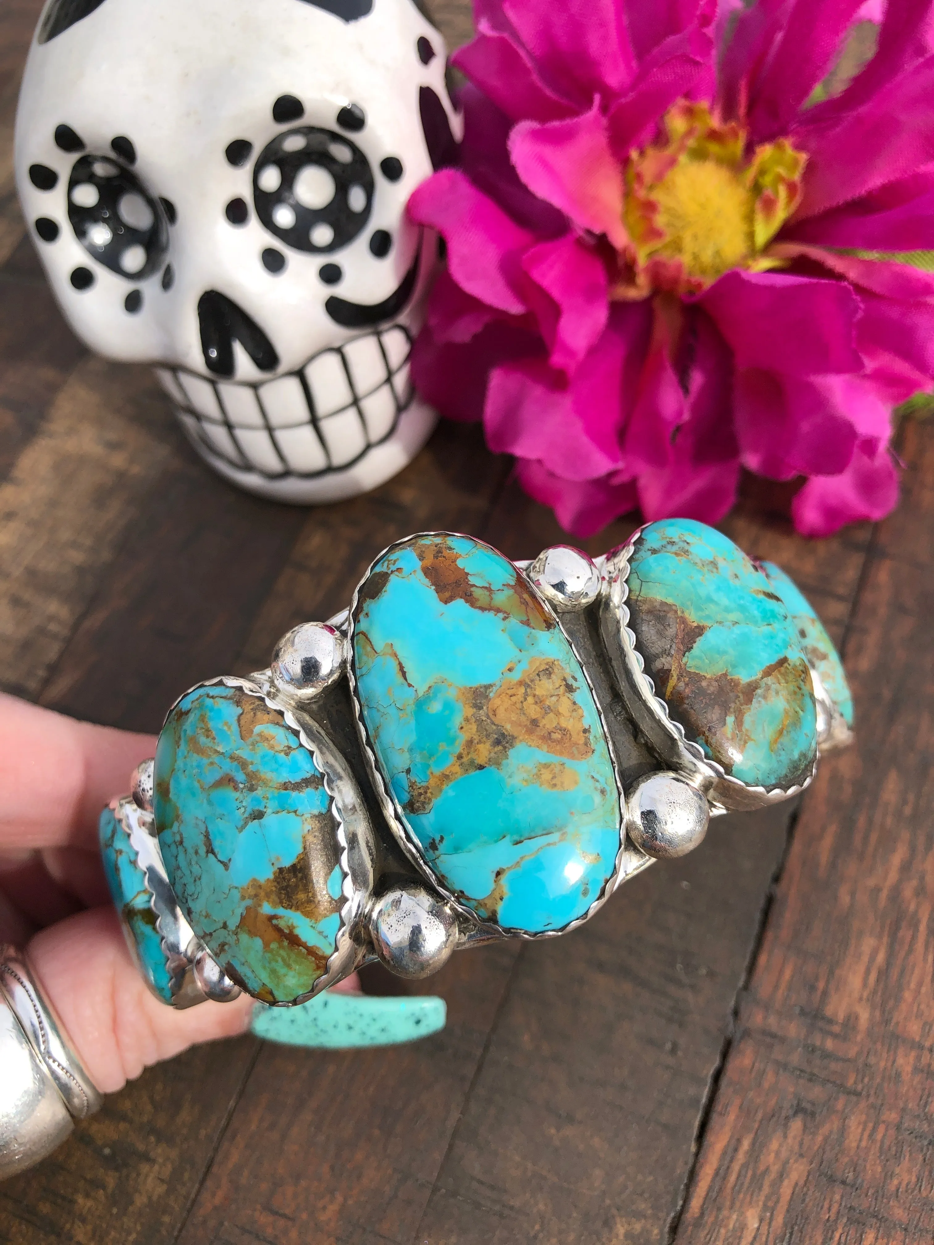 5 Stone Kingman Turquoise Cuff #4