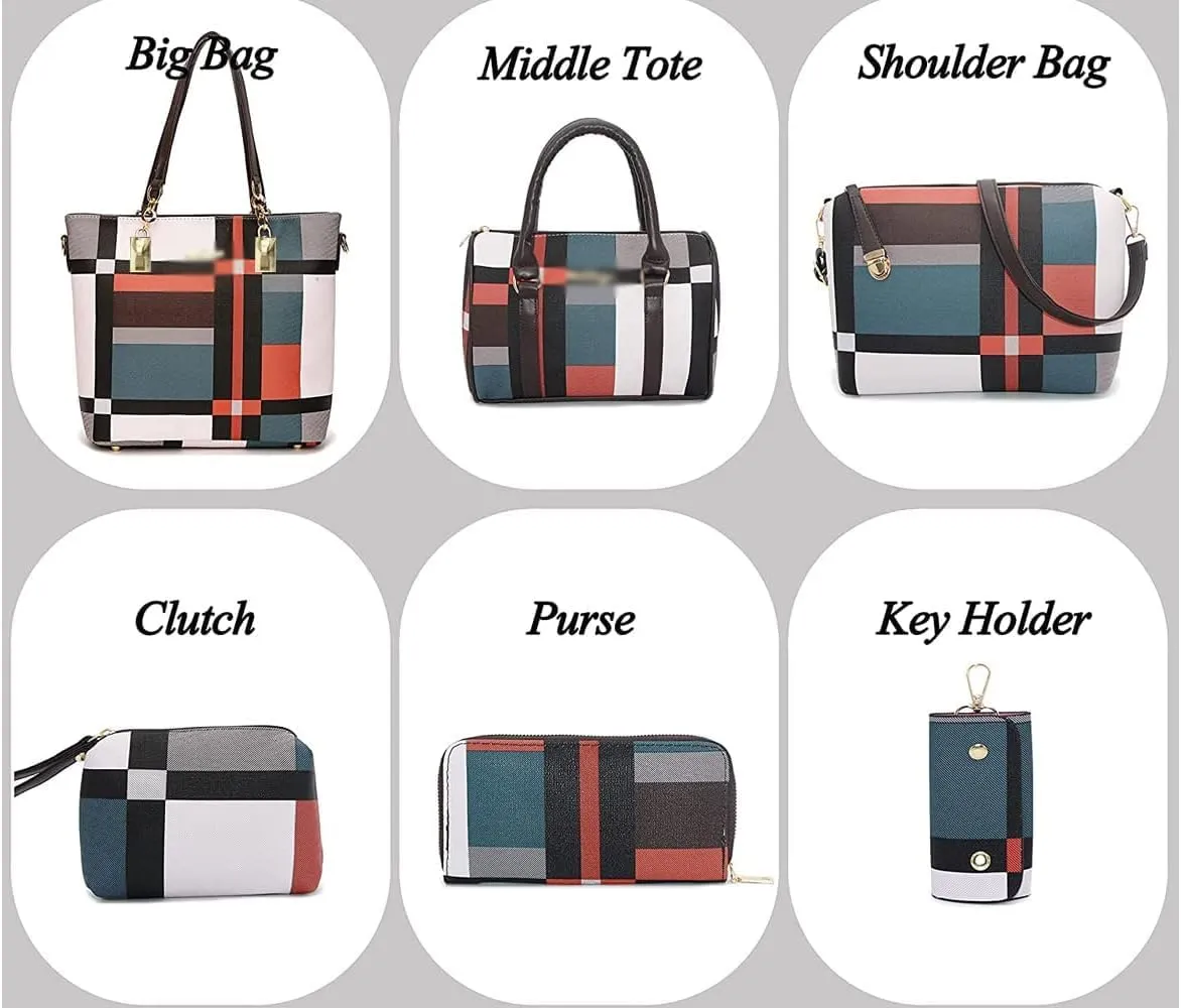 6-Pcs Womens Handbags Tote Bags Shoulder Bag Leather Purses Satchel Bag