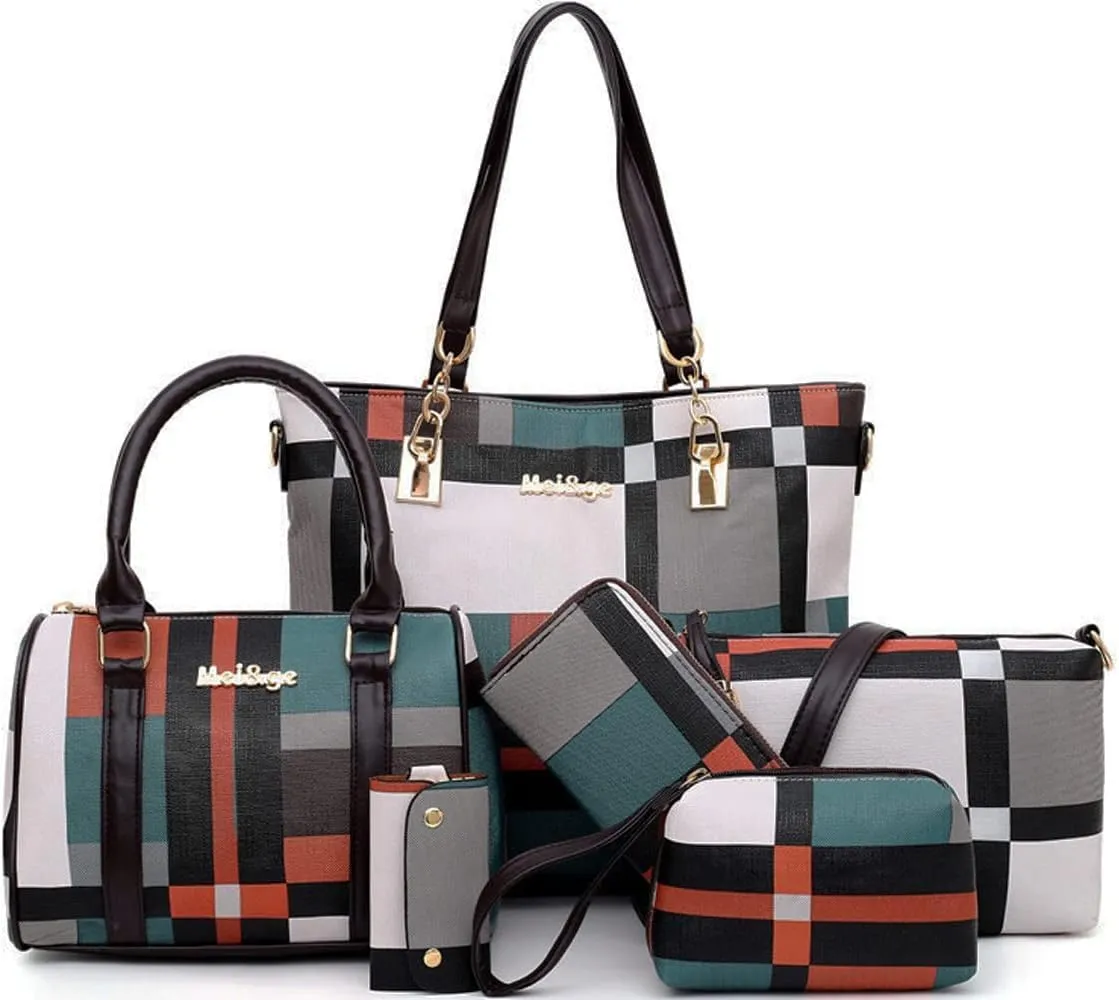 6-Pcs Womens Handbags Tote Bags Shoulder Bag Leather Purses Satchel Bag