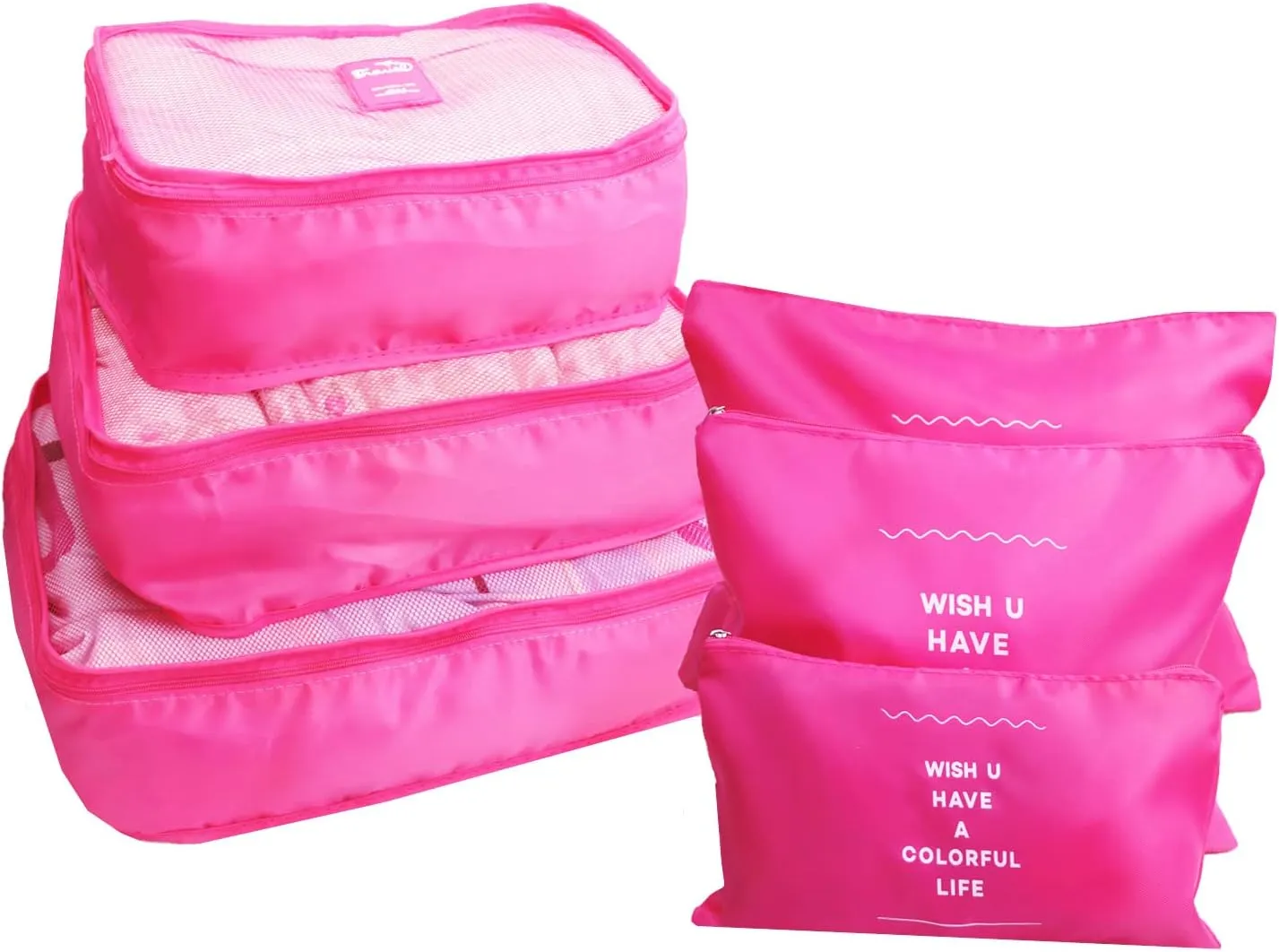 6 Set Packing Cubes Laundry Pouch, Travel Storage Bag Organizer Pouch, Luggage Packing Organizer Bags, Compression Bags for Backpack Suitcases (Hot Pink)
