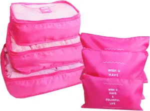 6 Set Packing Cubes Laundry Pouch, Travel Storage Bag Organizer Pouch, Luggage Packing Organizer Bags, Compression Bags for Backpack Suitcases (Hot Pink)