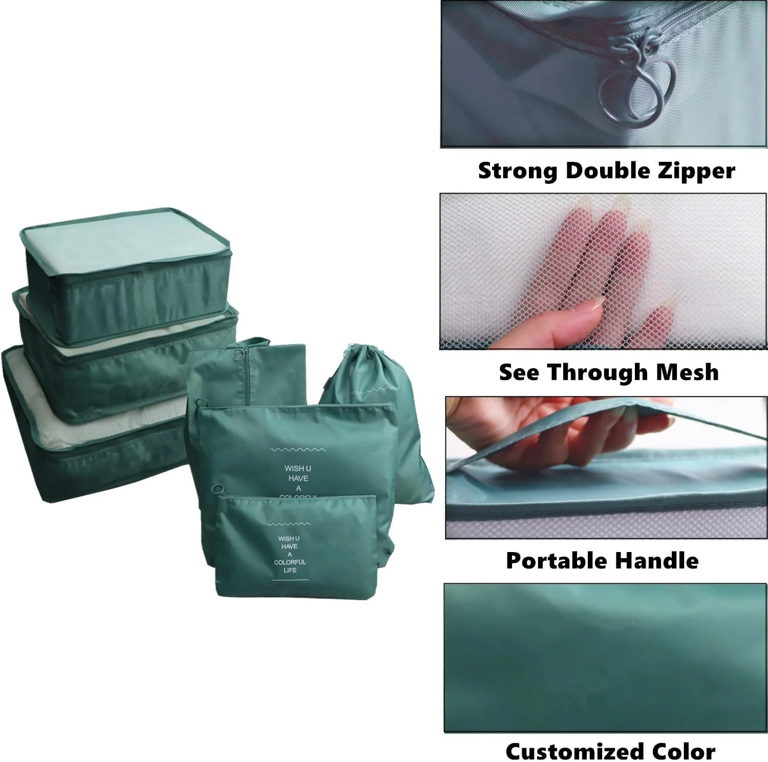 7 Pack Compression Packing Cubes for Suitcases, Travel Luggage Packing Organizers Bags, Carry On Luggage Organizer Set, Organizer Storage Bags, Travel Cubes for Clothes (Blackish Green)