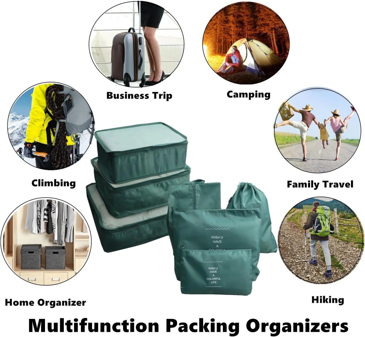 7 Pack Compression Packing Cubes for Suitcases, Travel Luggage Packing Organizers Bags, Carry On Luggage Organizer Set, Organizer Storage Bags, Travel Cubes for Clothes (Blackish Green)