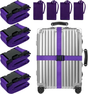 8 Pack Luggage Straps Suitcase Tags Set,Adjustable Suitcase Belts TSA Approved Silicone Luggage Tags Travel Suitcase Tags with Name ID Card for Luggage Suitcase Travel Accessories - Purple