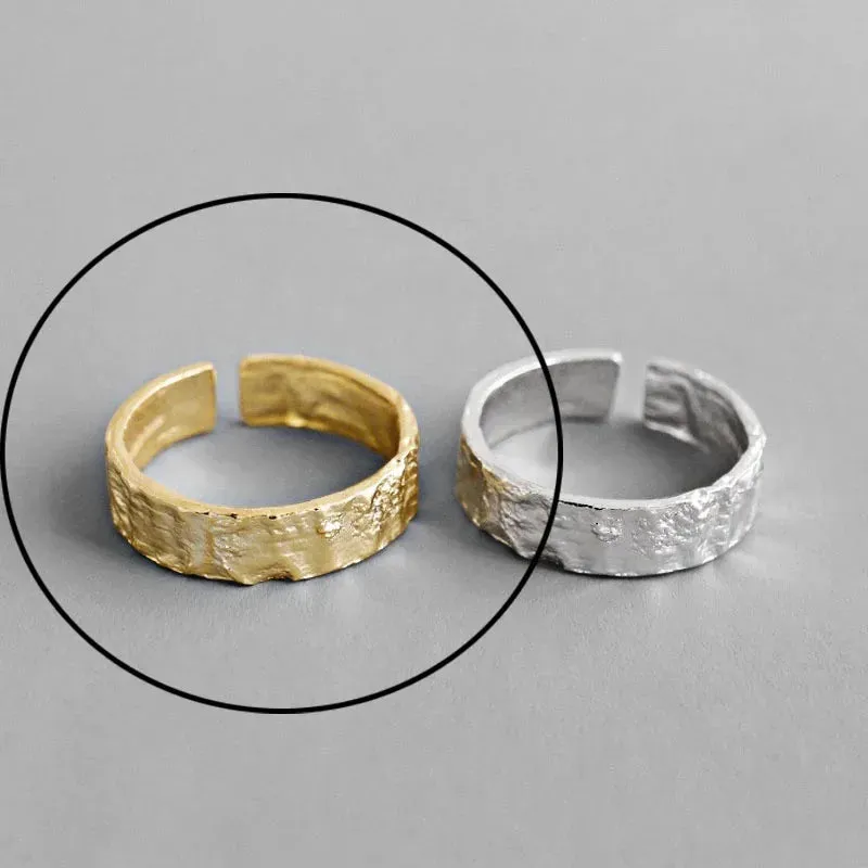 925 Sterling Silver Rings For Women Hollow Out Gold Color Temperament Personality Fashion Female Trendy Resizable Opening Rings