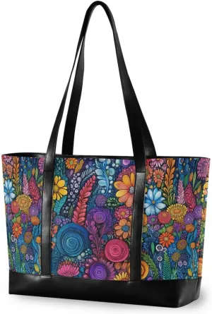 Abstract Flower Pattern Colorful Oil Painting fashion laptop totes with zipper womens work tote bag for Travel Pool Swim Beach Vacation Necessities with office bolsos secret para
