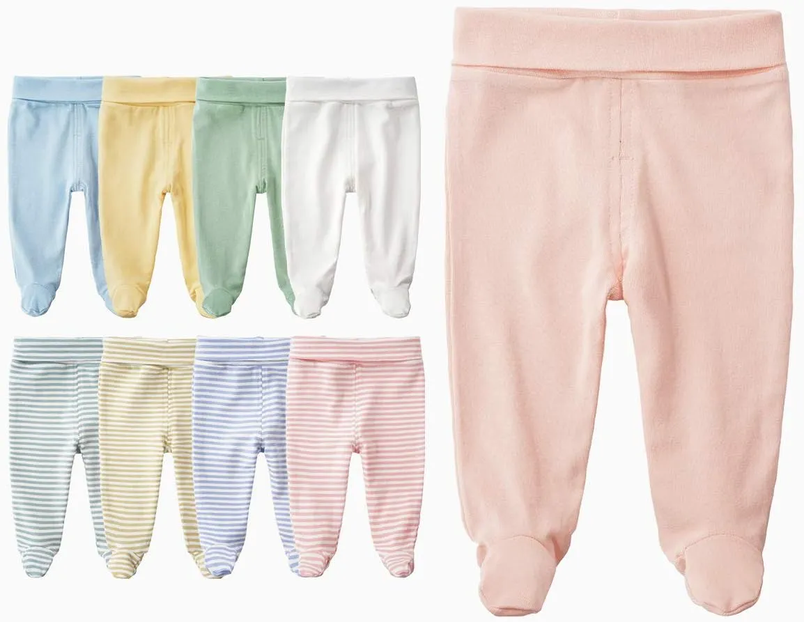 ACESTAR Newborn Infant Baby Boys Girls Cotton High Waist Footed Pants Casual Leggings with Feet 0-12 Months 3-PACK/1-PACK