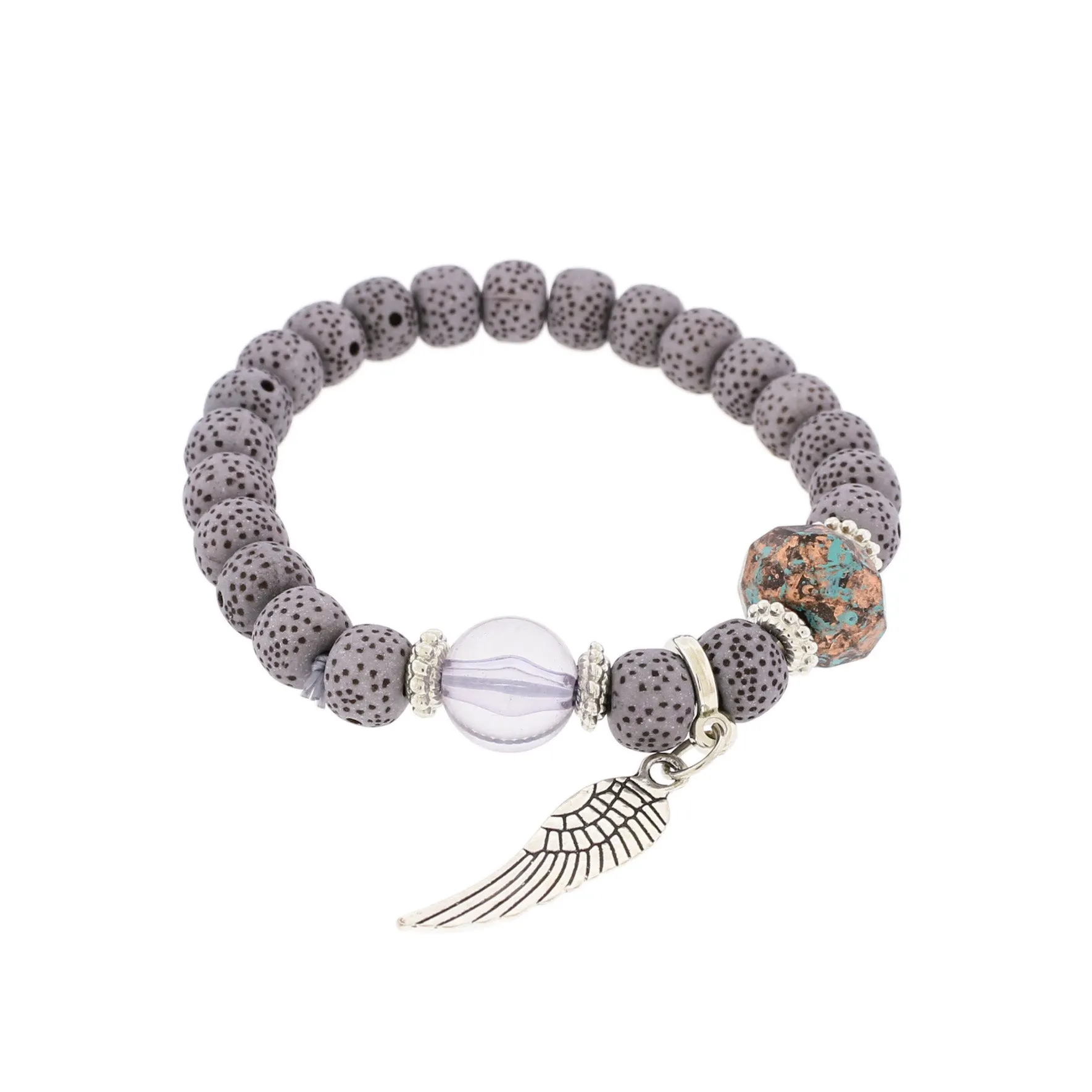 Acrylic Bead Bracelet - 53mm - Speckled Grey with Charm - 1 Bracelet - BB050