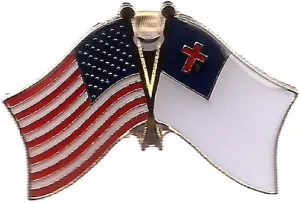 AES USA American & Christian Christ Cross Flag Bike Hat Cap Lapel Pin