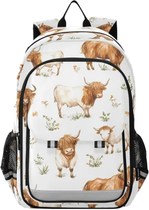 ALAZA Highland Cow Cattle Grass Pattern Laptop Backpack Purse for Women Men School Bag 17 Inch Bookbag Student Boys Girls Travel Casual Daypack
