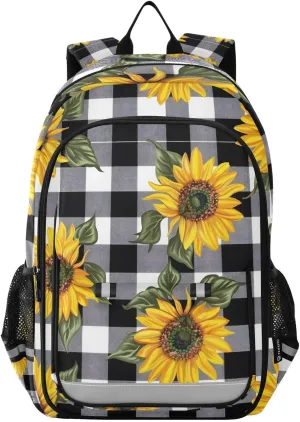 ALAZA Sunflower Black White Buffalo Plaid Laptop Backpack Purse for Women Men School Bag 17 Inch Bookbag Student Boys Girls Travel Casual Daypack