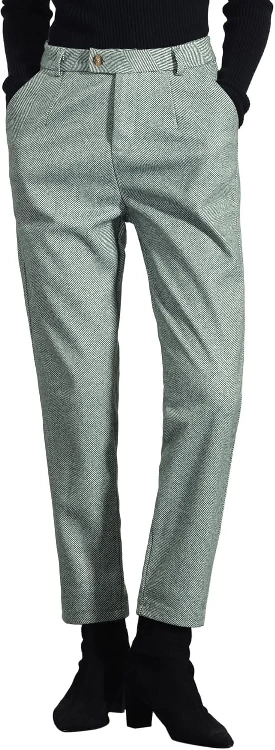 Allegra K Straight Pants for Women Baggy Casual Button Down High Waist Cropped Pants with Pockets