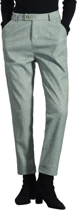 Allegra K Straight Pants for Women Baggy Casual Button Down High Waist Cropped Pants with Pockets