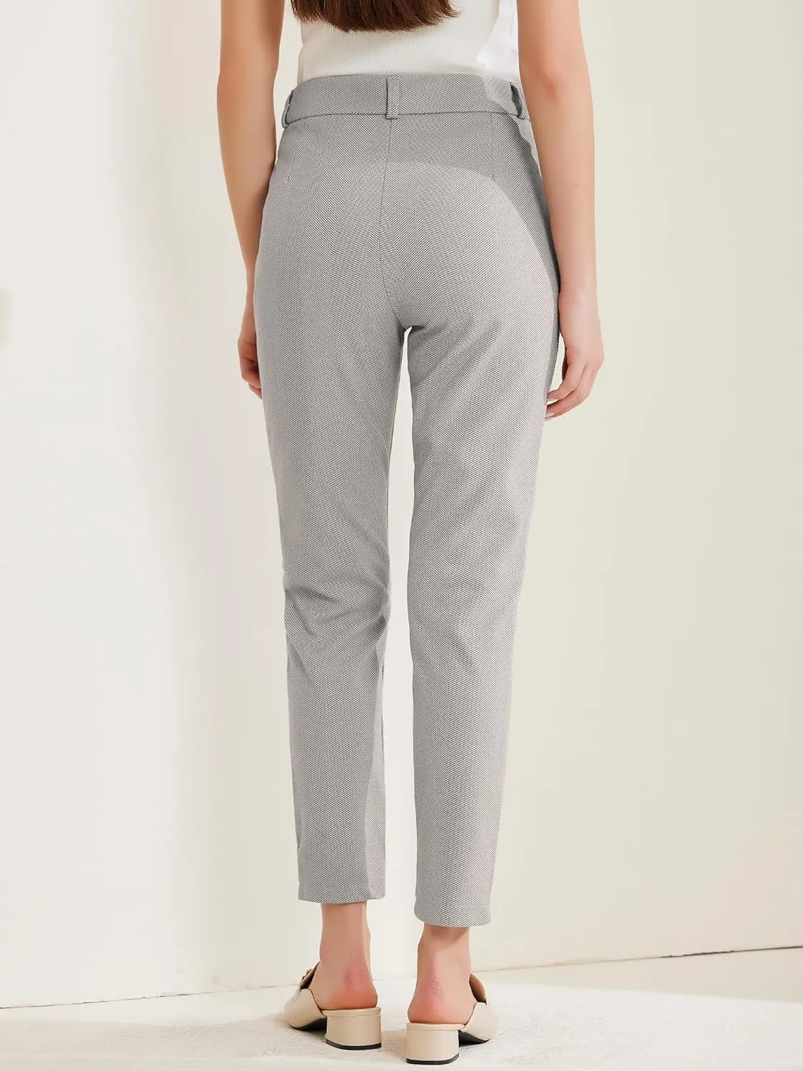 Allegra K Straight Pants for Women Baggy Casual Button Down High Waist Cropped Pants with Pockets
