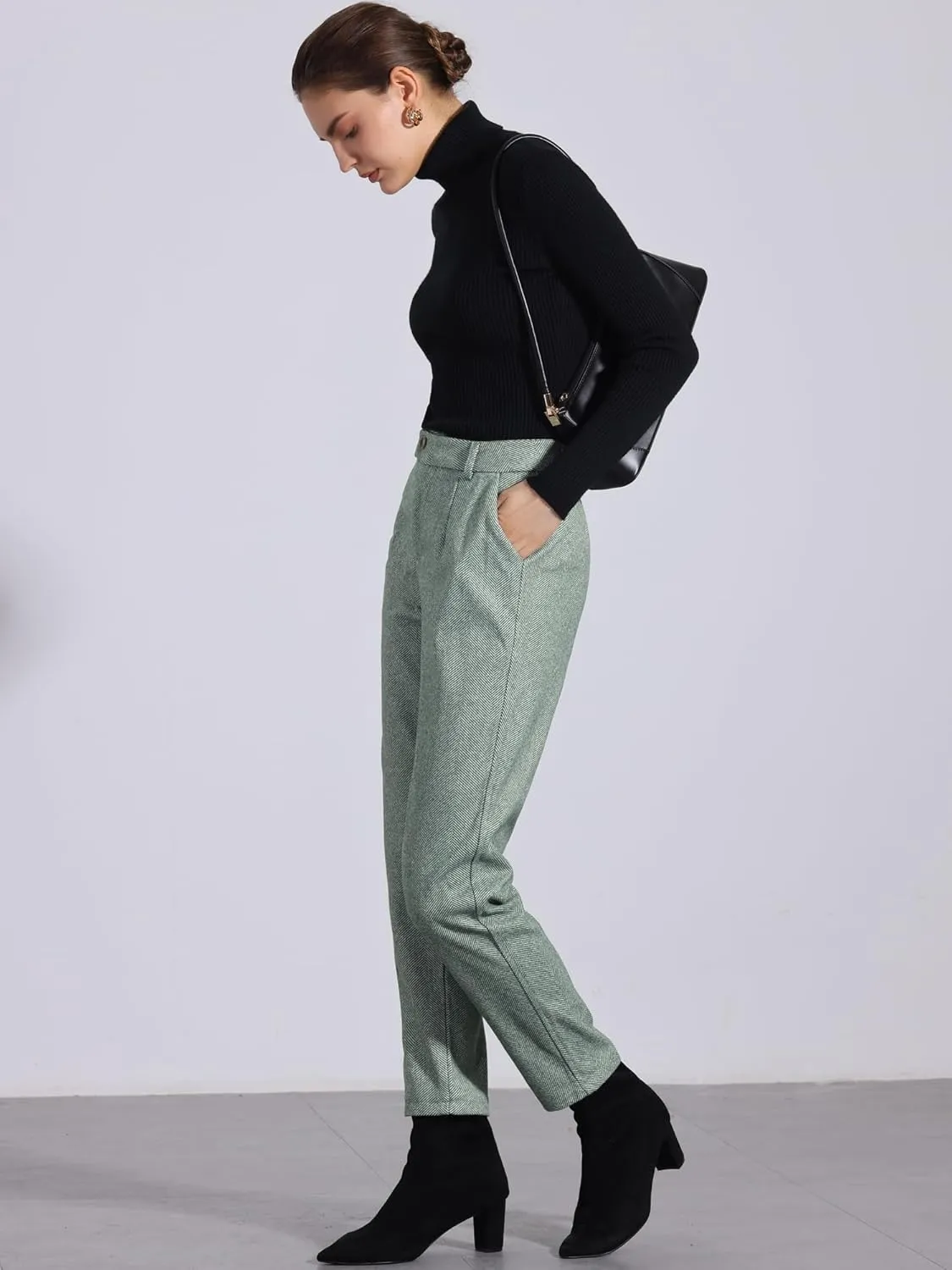 Allegra K Straight Pants for Women Baggy Casual Button Down High Waist Cropped Pants with Pockets