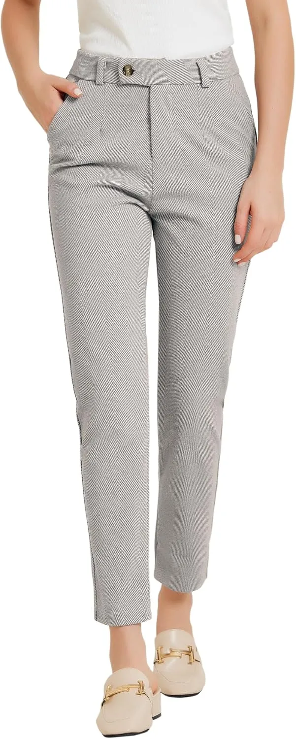 Allegra K Straight Pants for Women Baggy Casual Button Down High Waist Cropped Pants with Pockets