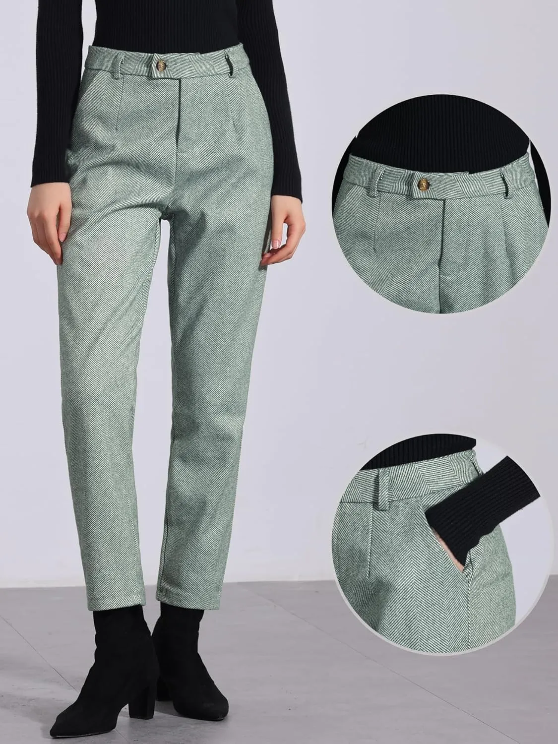 Allegra K Straight Pants for Women Baggy Casual Button Down High Waist Cropped Pants with Pockets