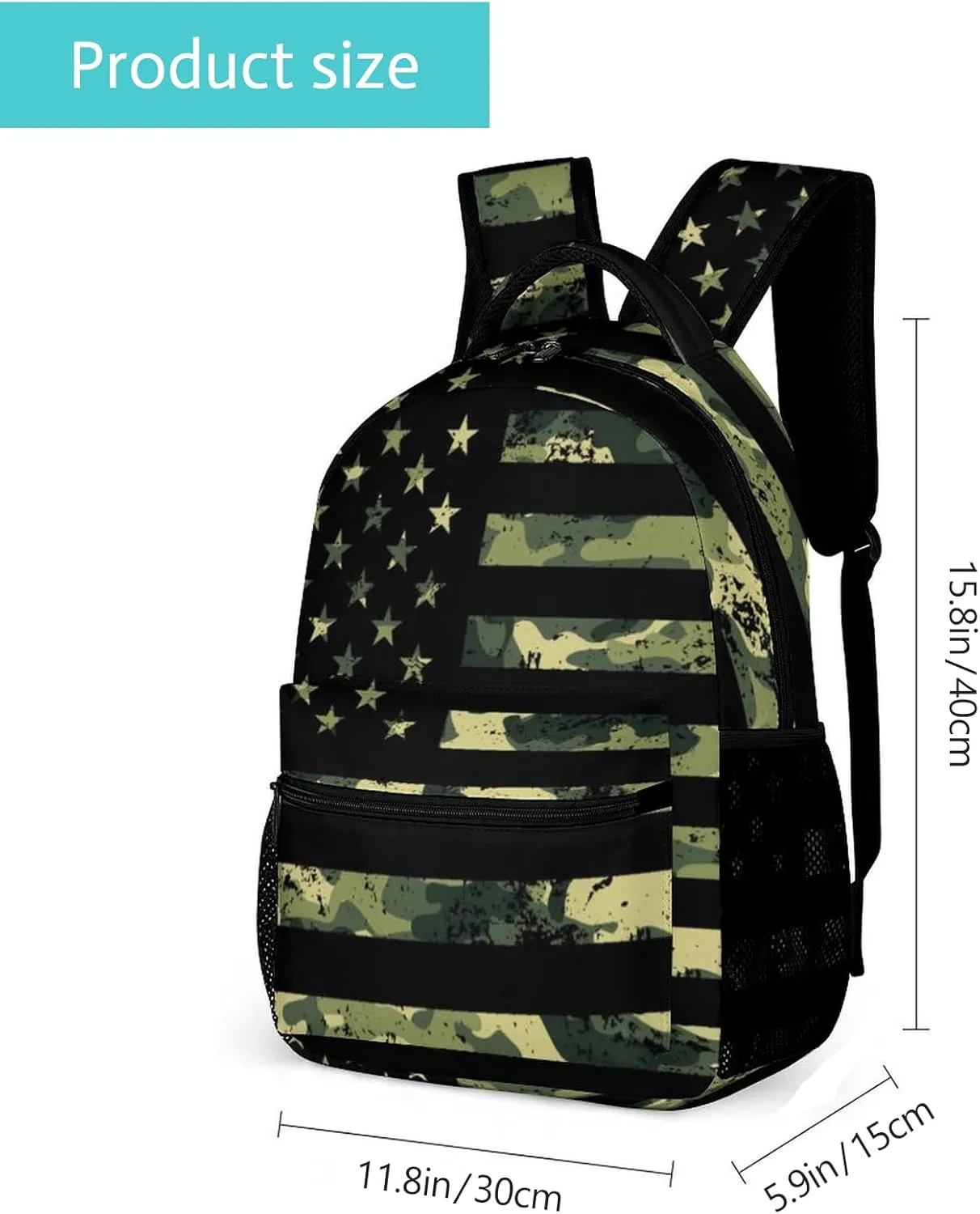 American Flag Camo Backpack for Boys USA Flag Camouflage Backpack, Kids Camouflage Backpack, Green Boys Camo Backpack, Elementary Middle High School Bags Travel Laptop Backpack,16.5 Inch