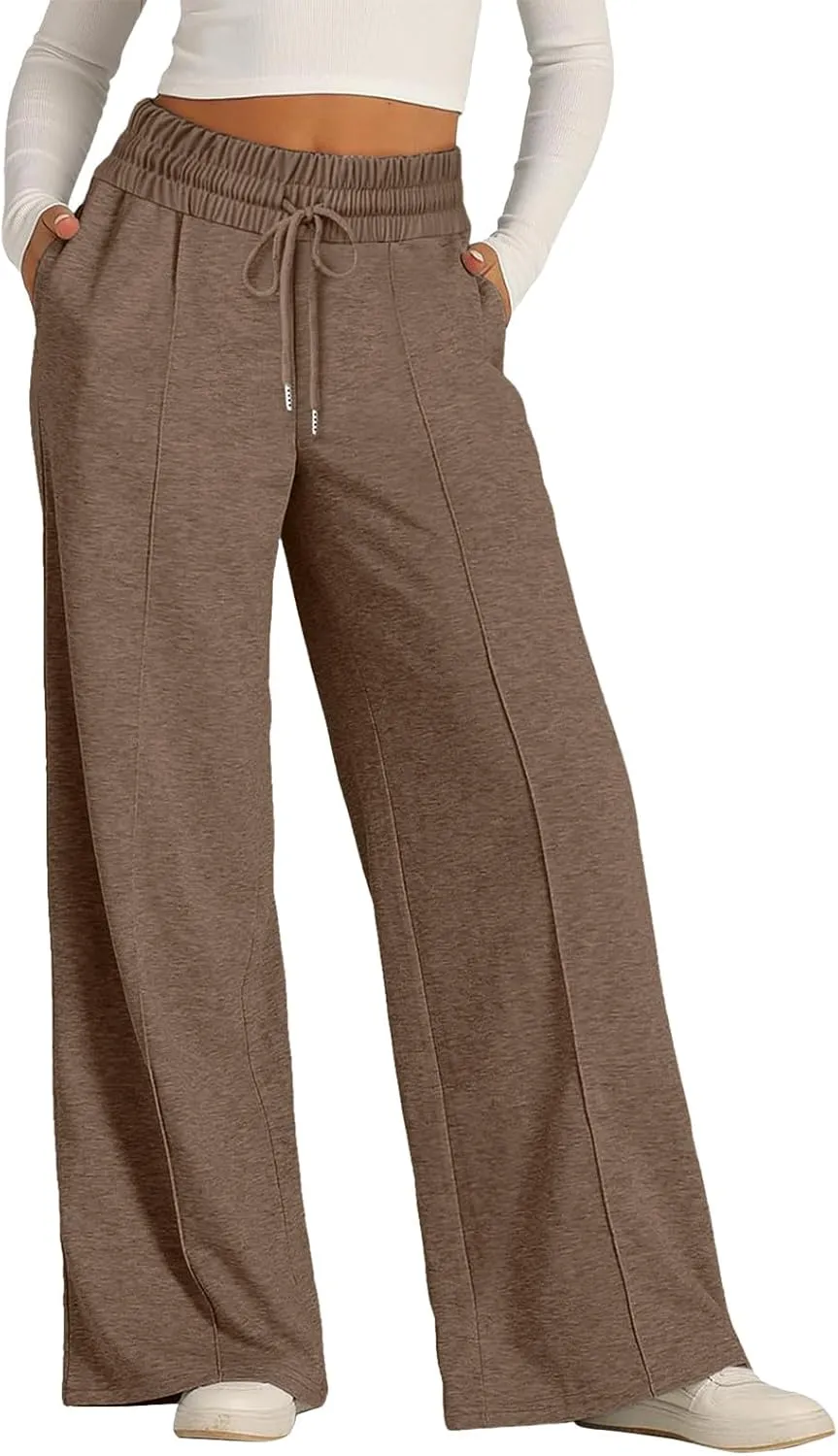 Aniywn Sweatpants Women Baggy Wide Leg Elastic Drawstring Straight Leg Lounge Pants Open Bottom High Waist Joggers Trouser