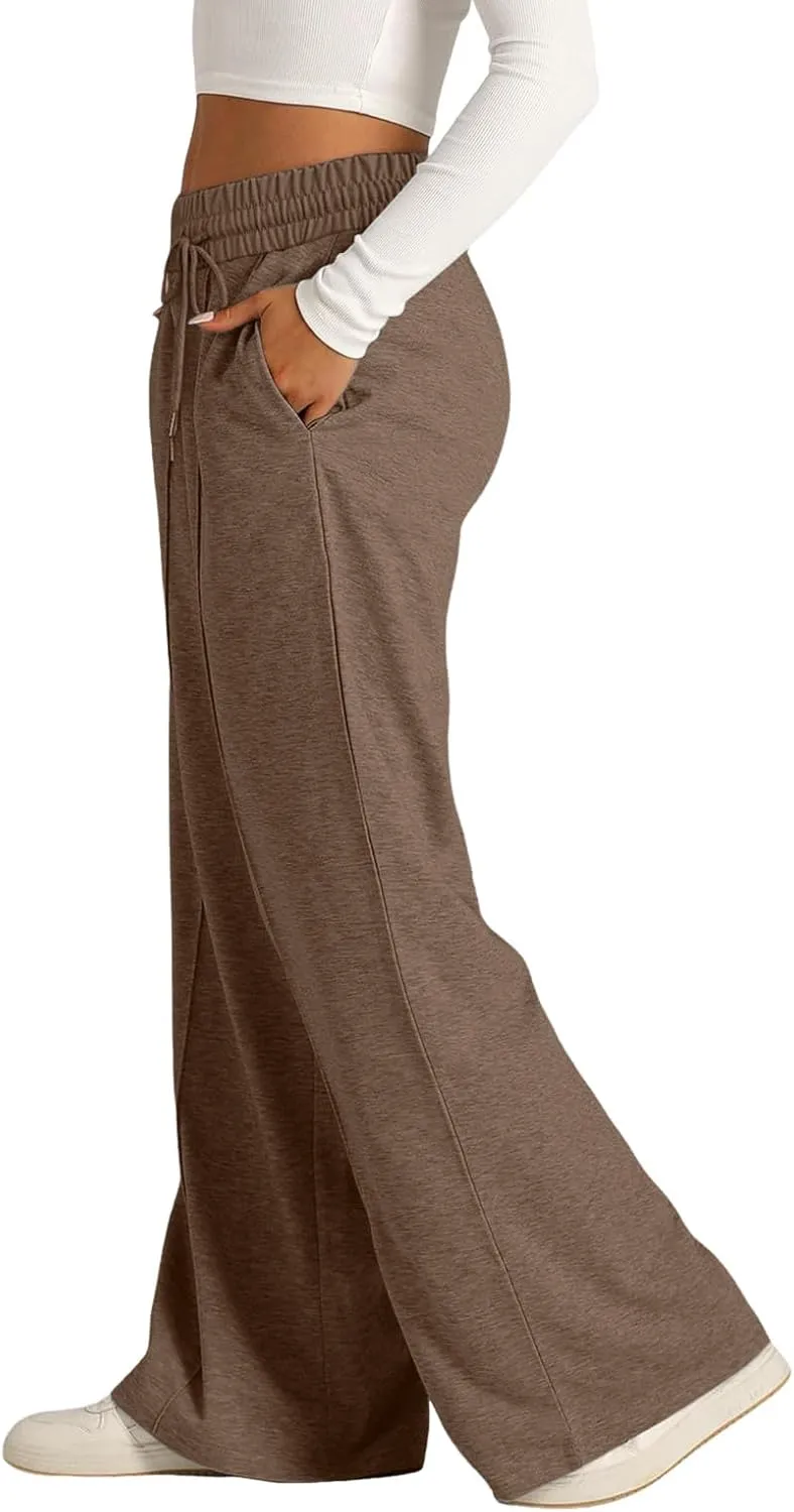Aniywn Sweatpants Women Baggy Wide Leg Elastic Drawstring Straight Leg Lounge Pants Open Bottom High Waist Joggers Trouser