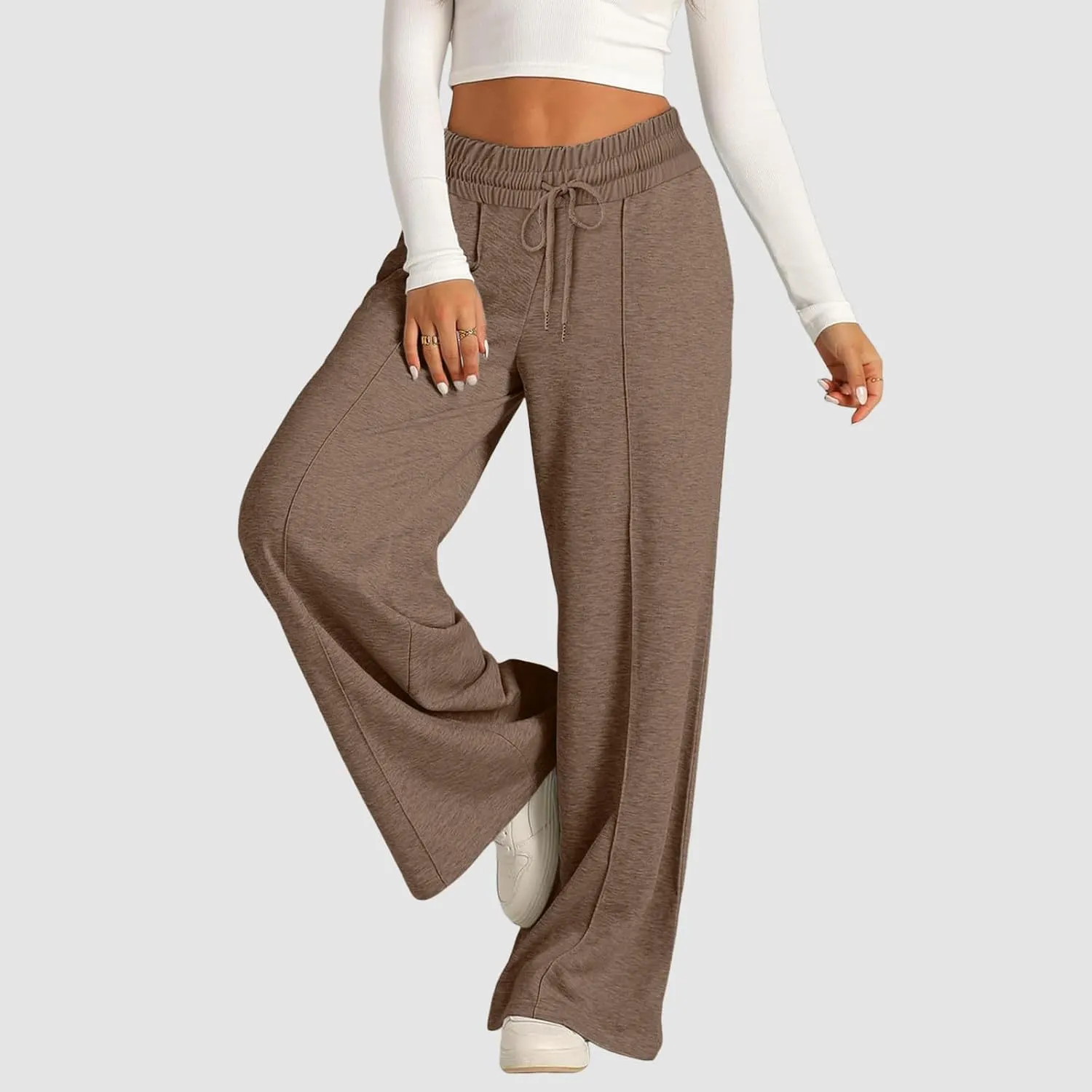 Aniywn Sweatpants Women Baggy Wide Leg Elastic Drawstring Straight Leg Lounge Pants Open Bottom High Waist Joggers Trouser