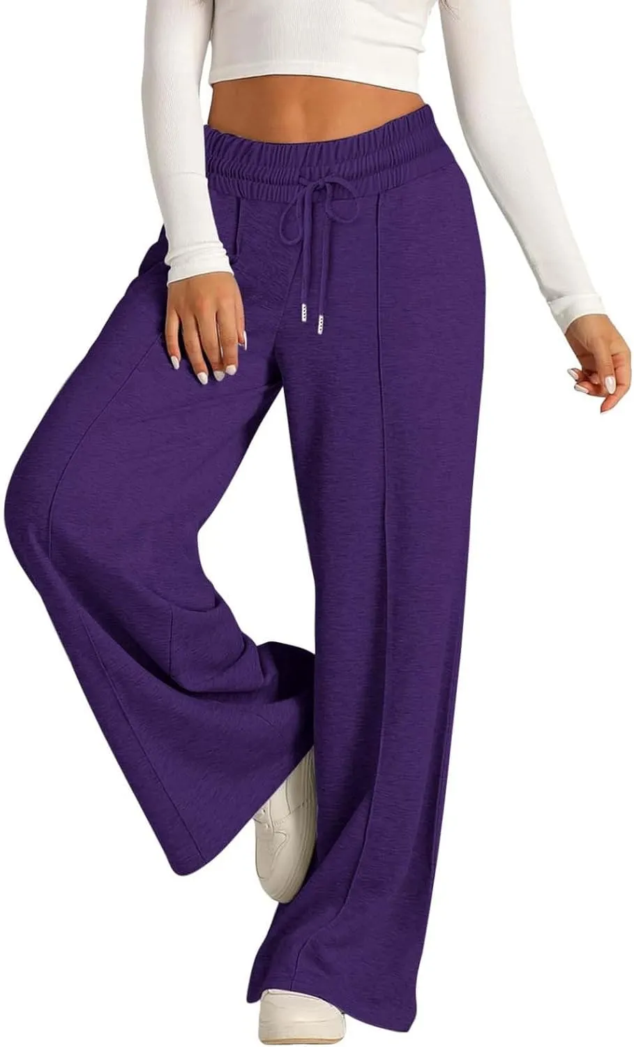 Aniywn Sweatpants Women Baggy Wide Leg Elastic Drawstring Straight Leg Lounge Pants Open Bottom High Waist Joggers Trouser