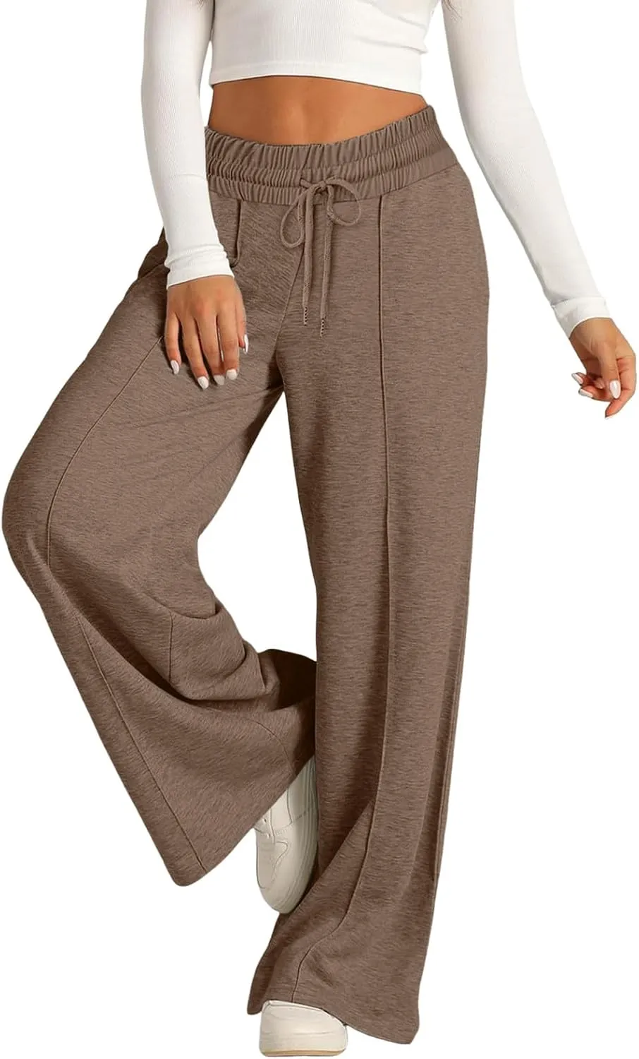 Aniywn Sweatpants Women Baggy Wide Leg Elastic Drawstring Straight Leg Lounge Pants Open Bottom High Waist Joggers Trouser