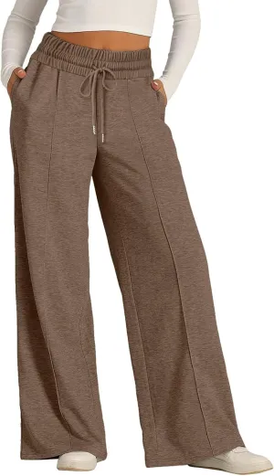 Aniywn Sweatpants Women Baggy Wide Leg Elastic Drawstring Straight Leg Lounge Pants Open Bottom High Waist Joggers Trouser