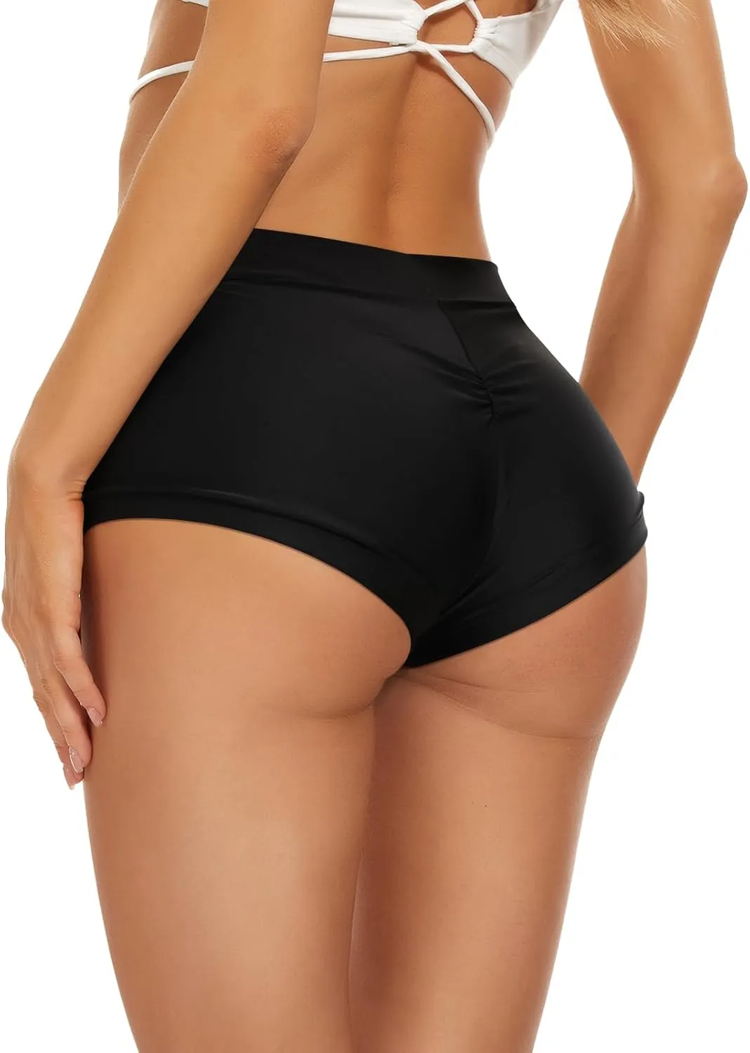 Annbon Ruched Scrunch Butt Bikini Bottoms Mid Rise boy Short Swim Bottoms Bathing Suit Bottoms for Women Full Coverage