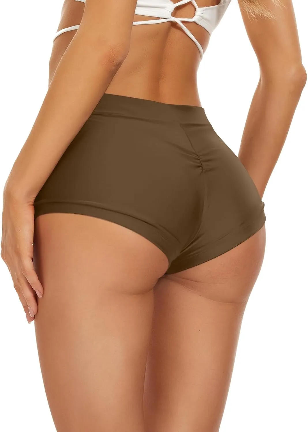 Annbon Ruched Scrunch Butt Bikini Bottoms Mid Rise boy Short Swim Bottoms Bathing Suit Bottoms for Women Full Coverage
