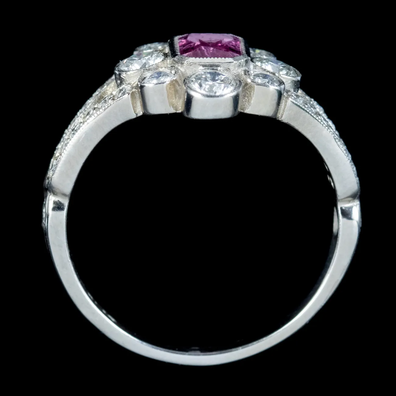 Art Deco Style Pink Sapphire Diamond Cluster Ring 0.70ct Sapphire