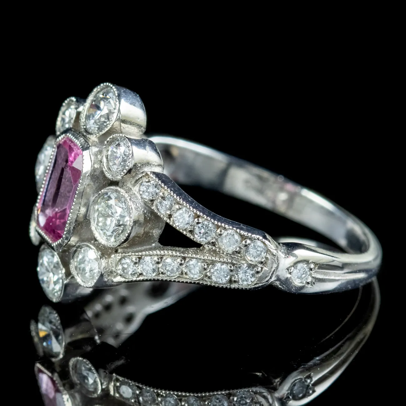 Art Deco Style Pink Sapphire Diamond Cluster Ring 0.70ct Sapphire