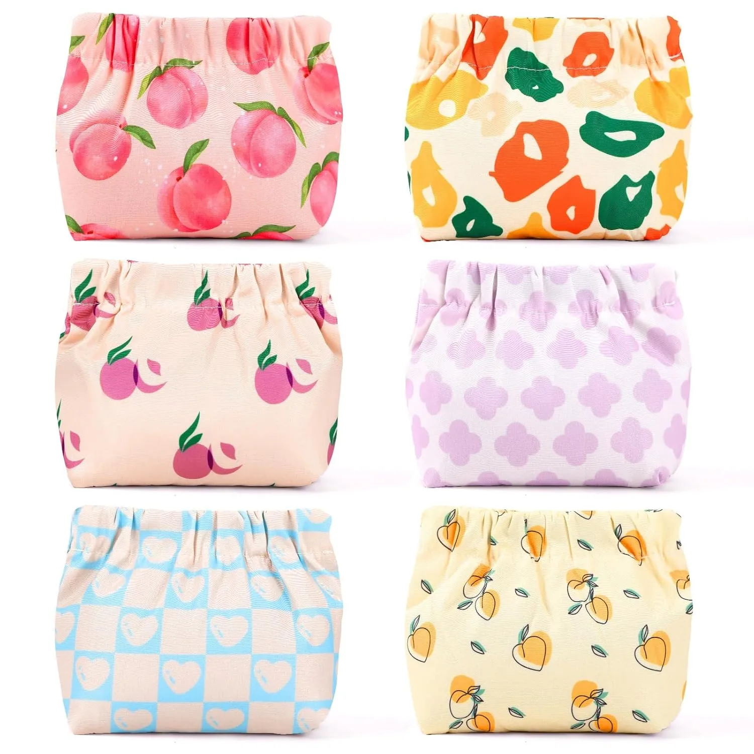 AUGSUN 6PCS Elastic Hair Tie Organizer, Aesthetic Hair Tie OrganizerLipstick Bag, Elastic Storage Bag, Travel Floral Makeup Pouch