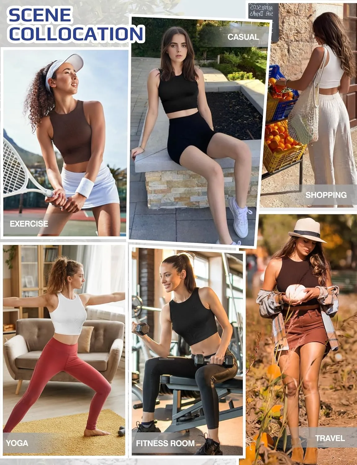AURUZA Workout Tank Tops Woman, Seamless Ribbed Crop Tank Tops for Women, Sleeveless Racerback High Neck Tank Tops for Women