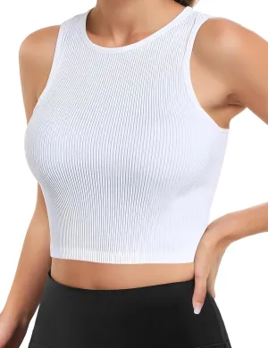 AURUZA Workout Tank Tops Woman, Seamless Ribbed Crop Tank Tops for Women, Sleeveless Racerback High Neck Tank Tops for Women