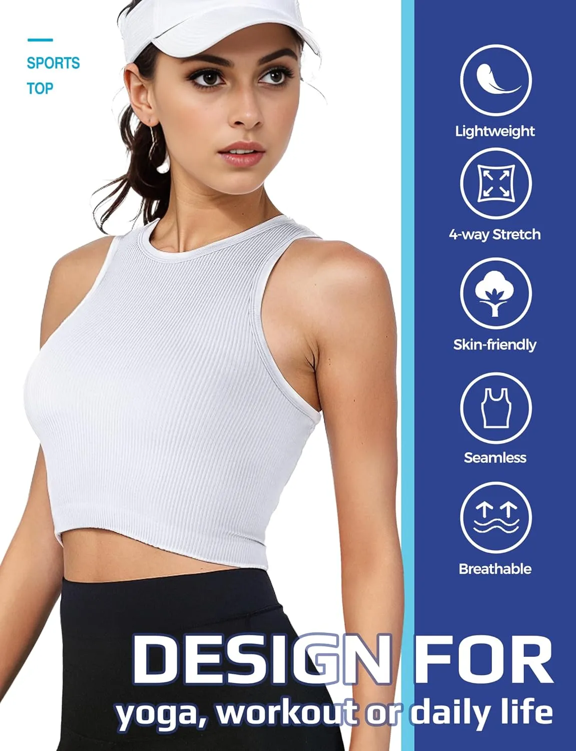 AURUZA Workout Tank Tops Woman, Seamless Ribbed Crop Tank Tops for Women, Sleeveless Racerback High Neck Tank Tops for Women