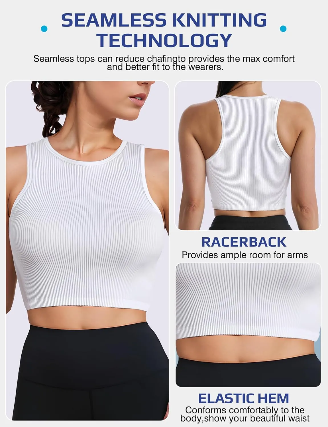 AURUZA Workout Tank Tops Woman, Seamless Ribbed Crop Tank Tops for Women, Sleeveless Racerback High Neck Tank Tops for Women