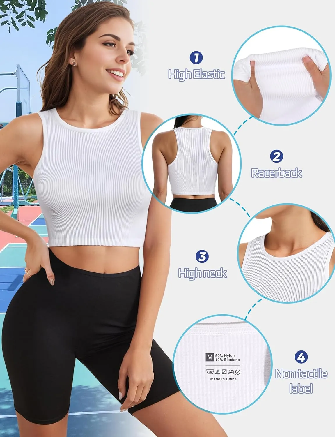 AURUZA Workout Tank Tops Woman, Seamless Ribbed Crop Tank Tops for Women, Sleeveless Racerback High Neck Tank Tops for Women