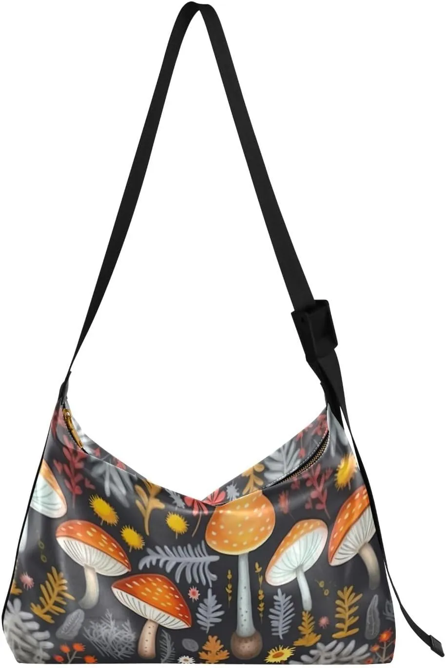 Autumn Mushrooms Fall Forest Tote Bag for Women Large Hobo Bags Slouchy Crossbody Bag Leather Bags with Adjustable Strap for Travel School