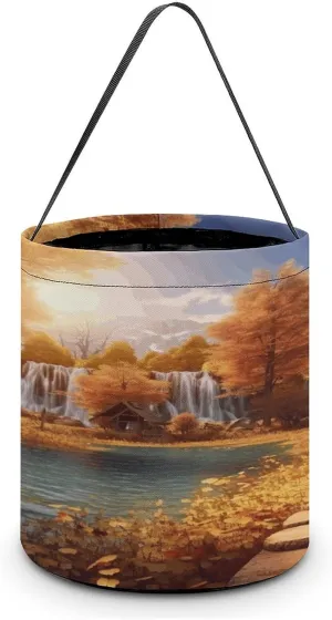 Autumn Scene Pattern Halloween Tote Candy Bag Candy Basket Candy Bucket Gift Bag for Halloween Party
