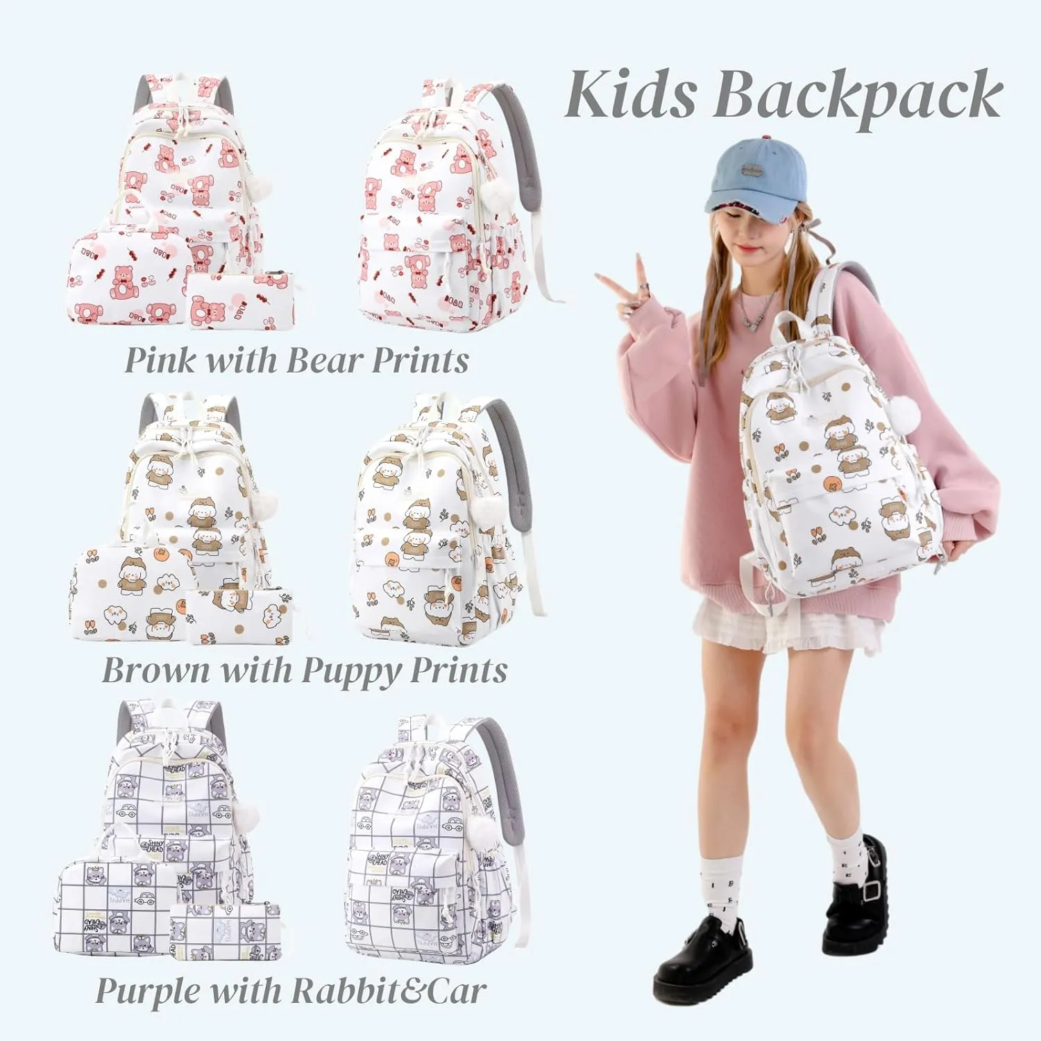 Backpacks for Girls Cute Bear Backpack Elementary School Backpack Students Bookbag for Girls