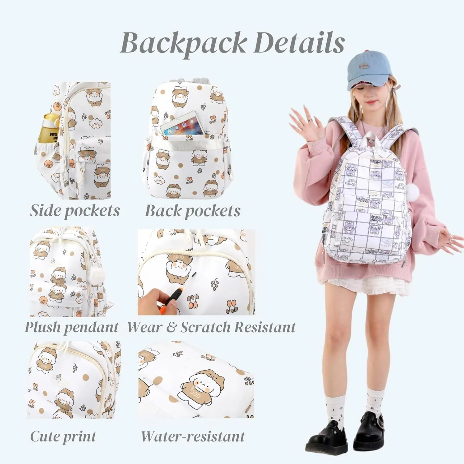 Backpacks for Girls Cute Bear Backpack Elementary School Backpack Students Bookbag for Girls