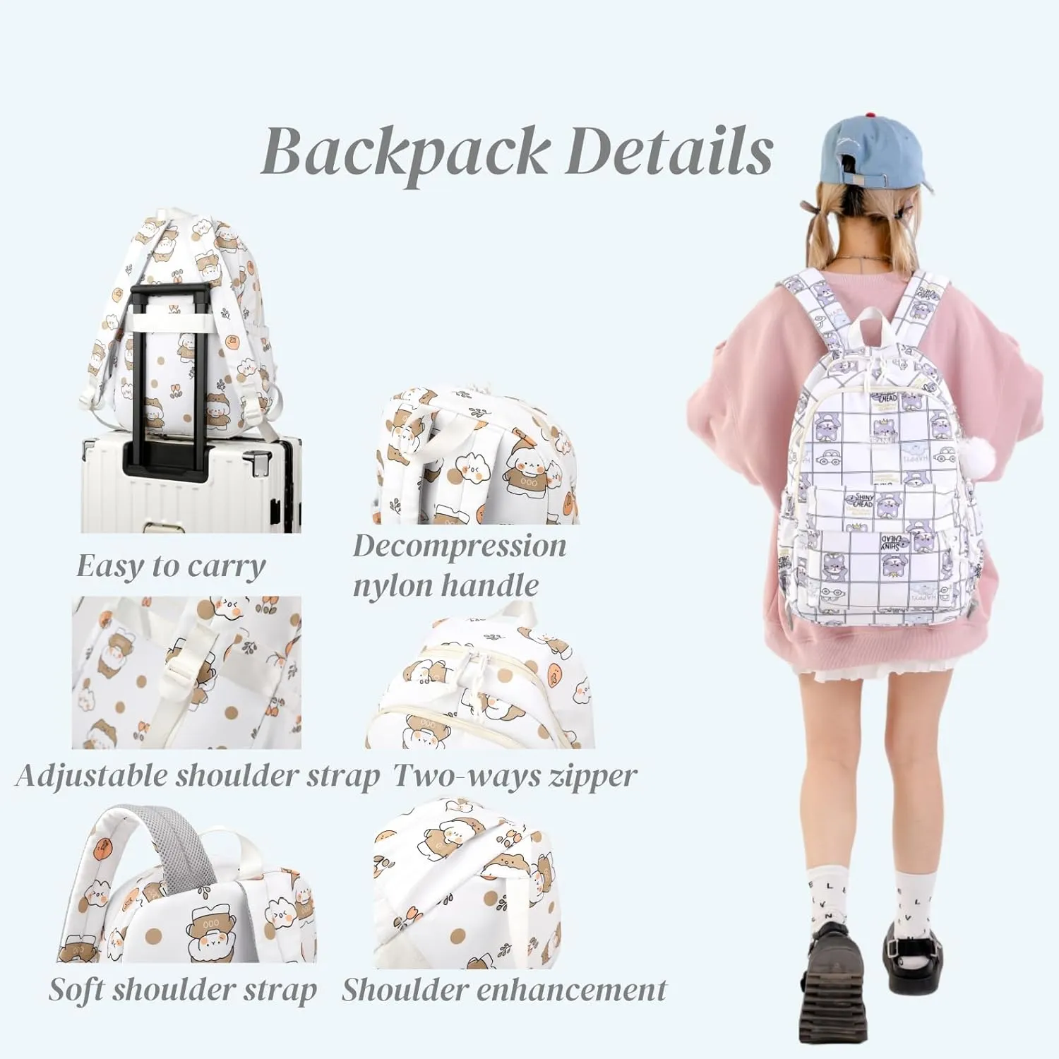 Backpacks for Girls Cute Bear Backpack Elementary School Backpack Students Bookbag for Girls