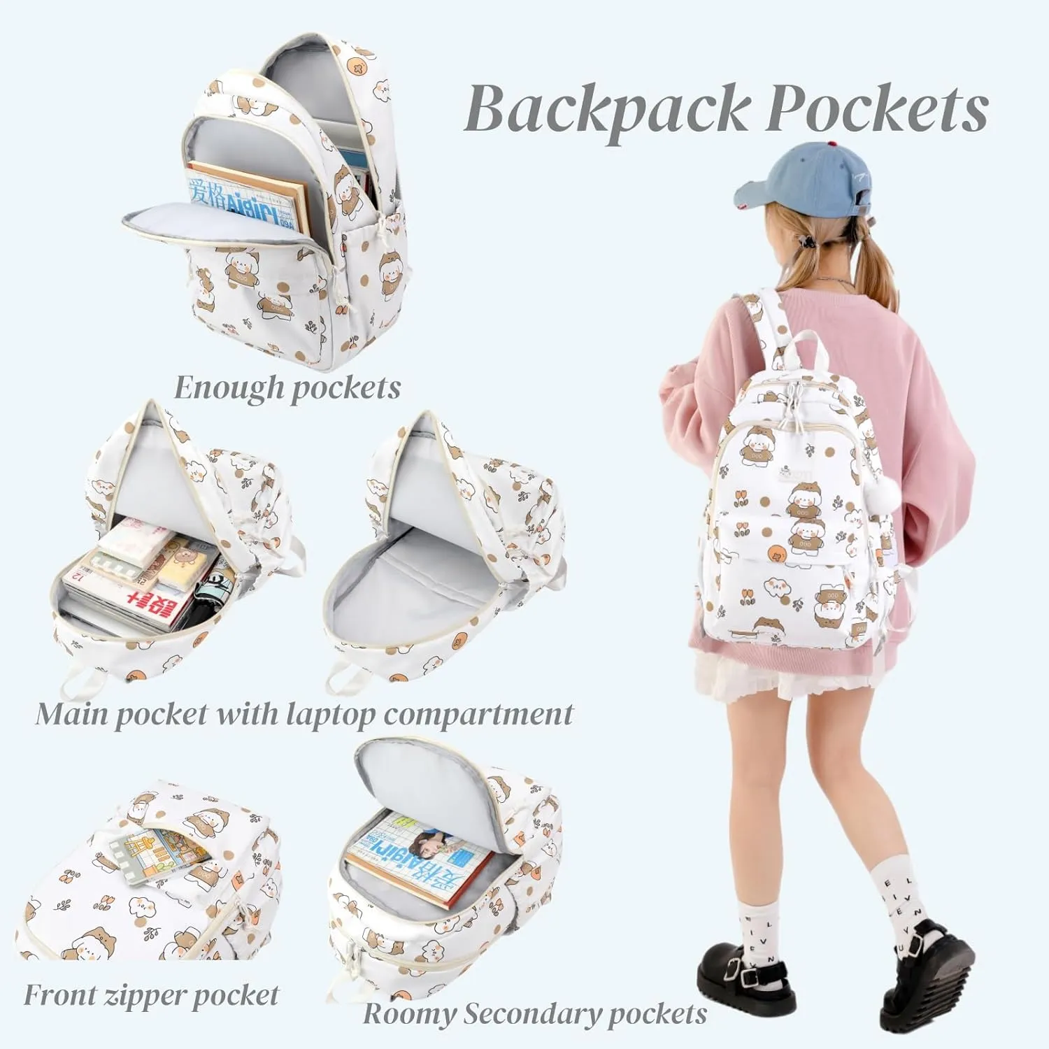 Backpacks for Girls Cute Bear Backpack Elementary School Backpack Students Bookbag for Girls