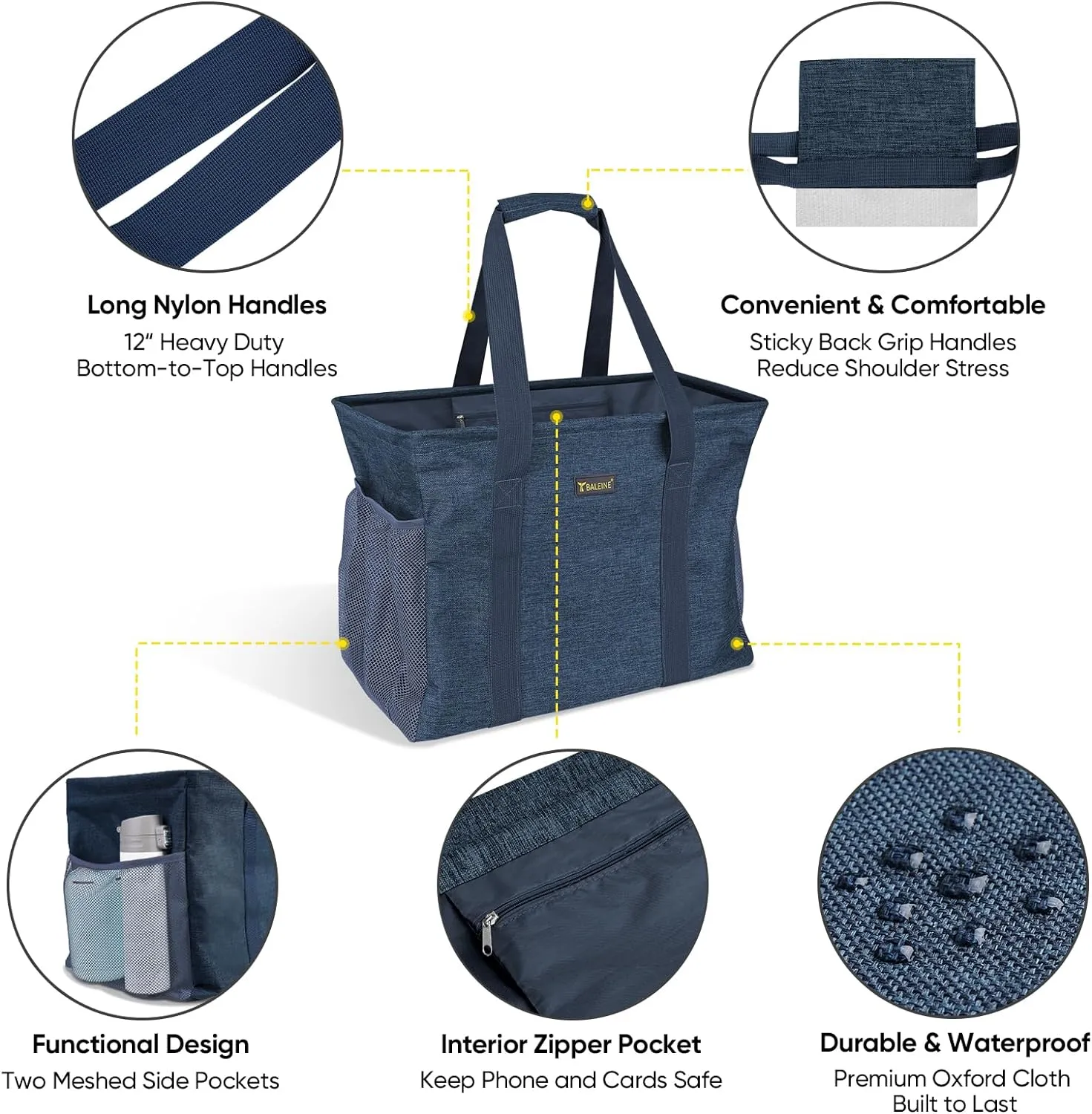 BALEINE Extra Large Utility Tote Bag with Wire Frame for Storage (Blue, 16.5''x14''x10'')